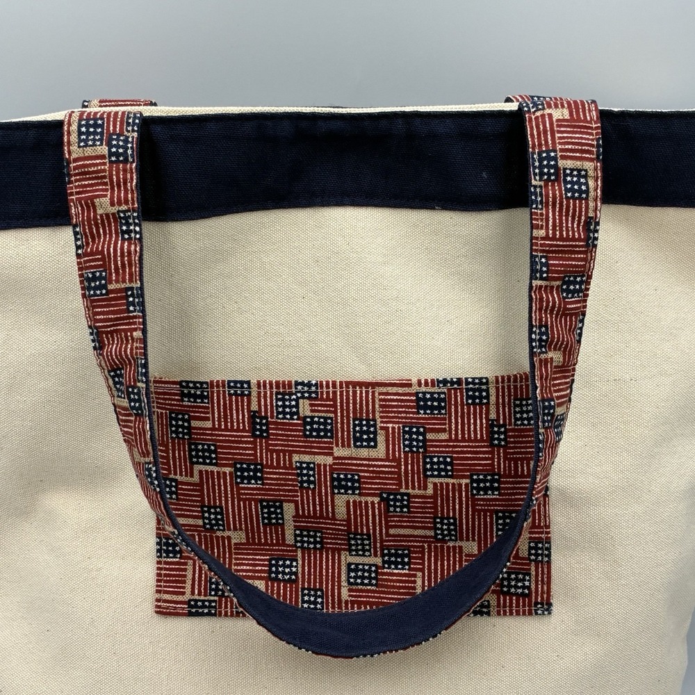 Vintage Proudly Longaberger Canvas American Flags White Red Blue Canvas Tote Bag